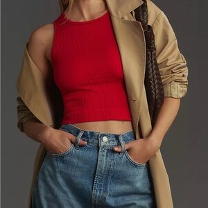 Anthropoligie The Reegan Red Crew Neck Crop Racerback Seamless Tank, Size L/XL